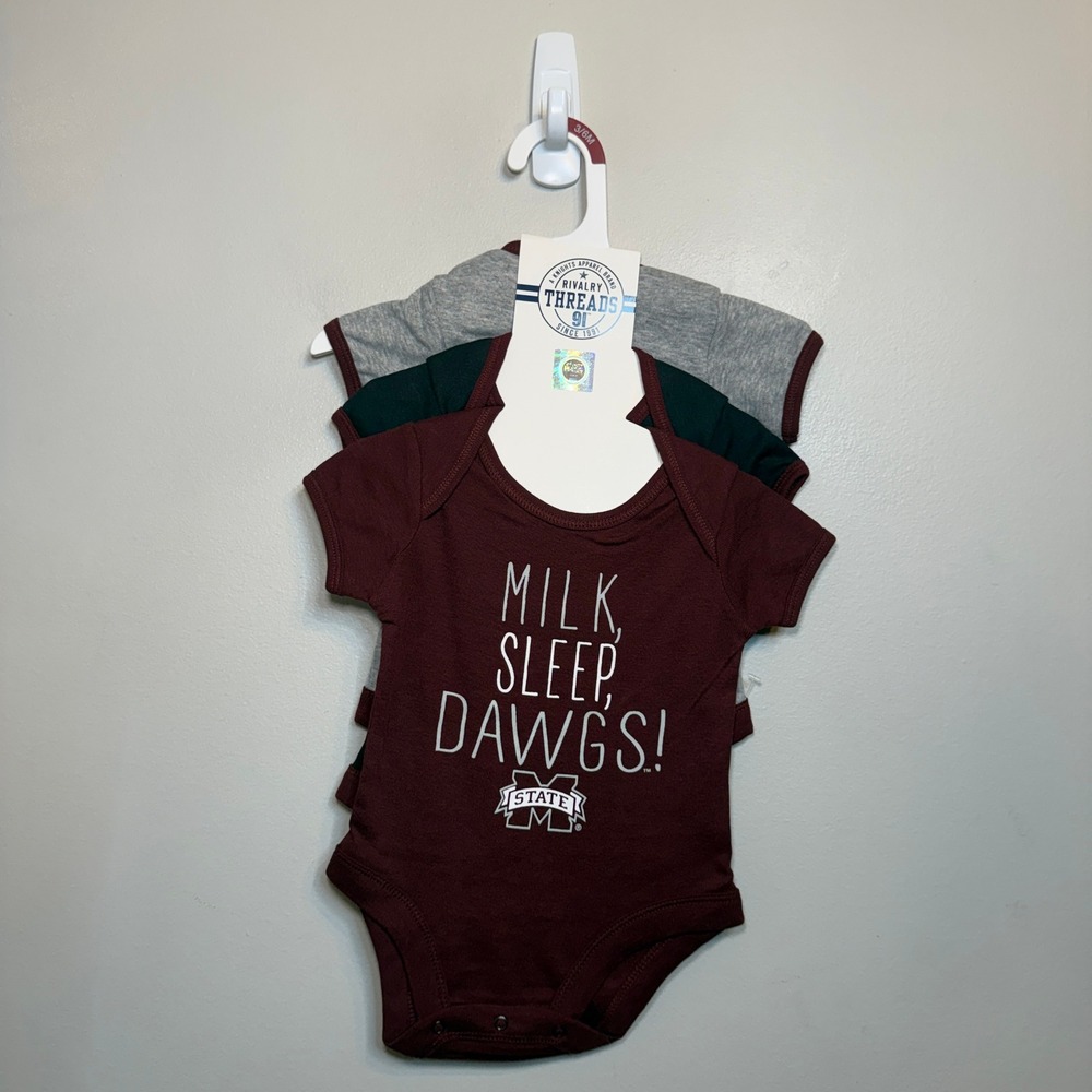 Rivalry Threads Mississippi State Bulldogs Baby Bodysuit 3 Pack 3-6M Maroon Grey